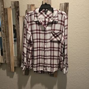 a.n.a Burgundy and White Plaid Button-Down Shirt